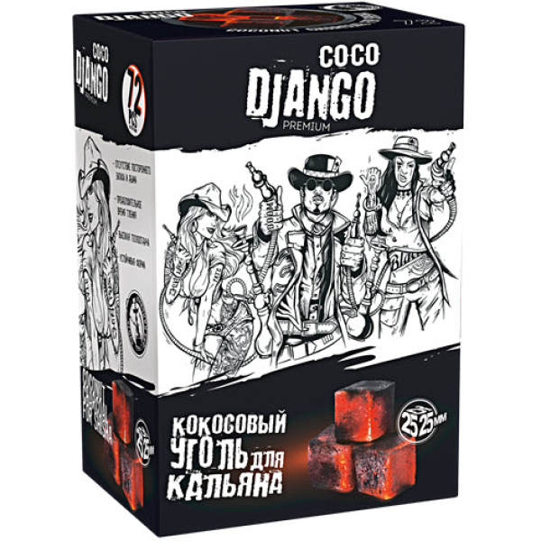 Уголь Coco Django 25мм для кальяна - 1кг (72 шт) в Сочи