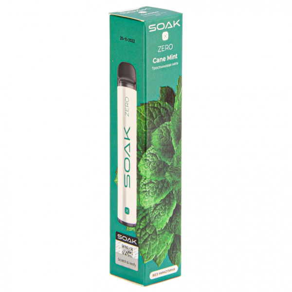 SOAK X ZERO Cane mint 1500 затяжек (без никотина) в Сочи
