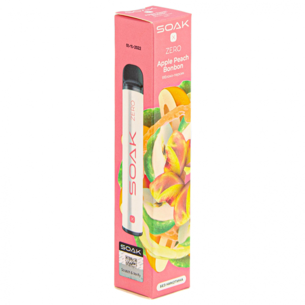 SOAK X ZERO Apple peach bonbon 1500 затяжек (без никотина) в Сочи
