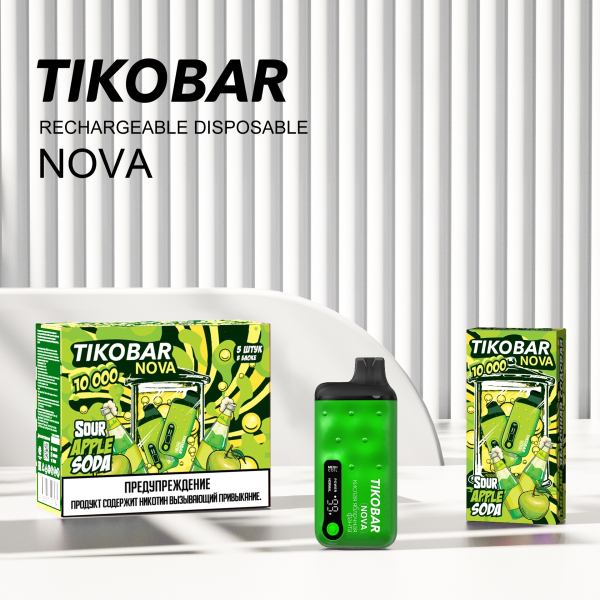 Электронка Tikobar Nova Кислая Яблочная Содовая 10000 Затяжек в Сочи