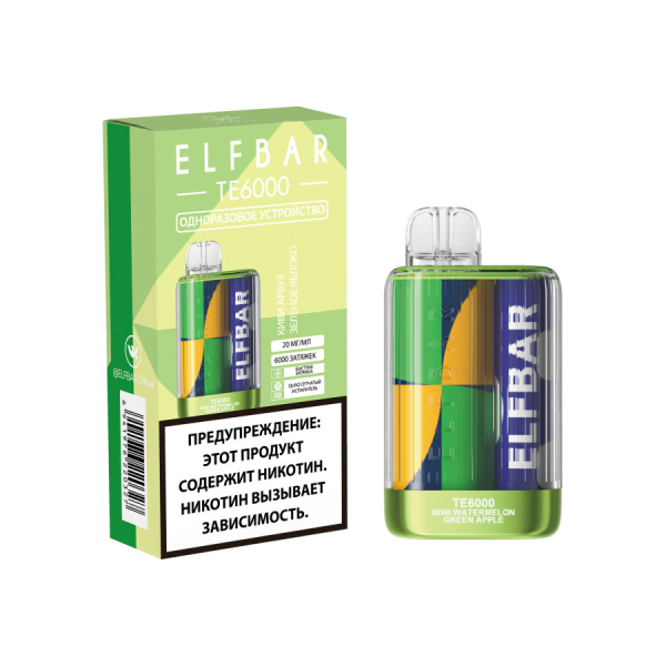 ЭСДН ELF BAR Te Киви Арбуз Зеленое Яблоко 6000 затяжек в Сочи
